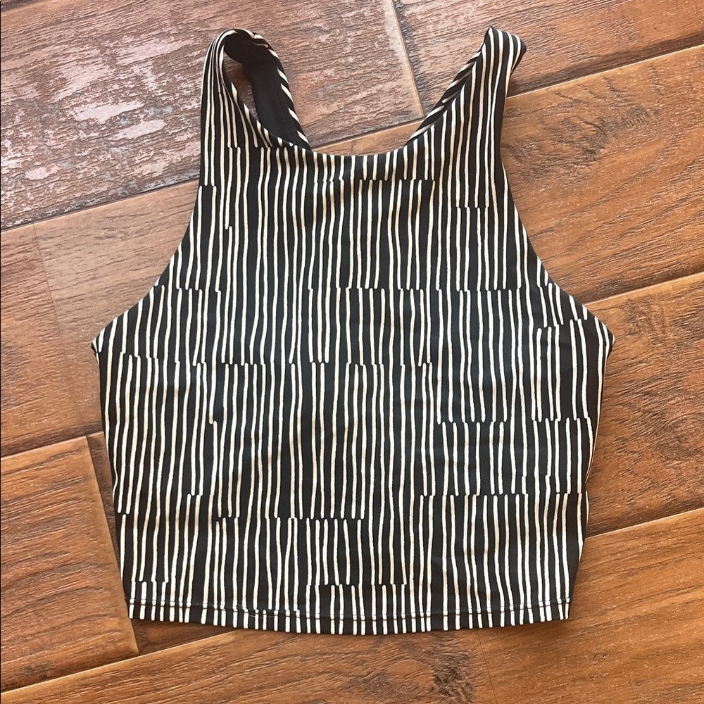 Athleta Black and White Striped Crop Top